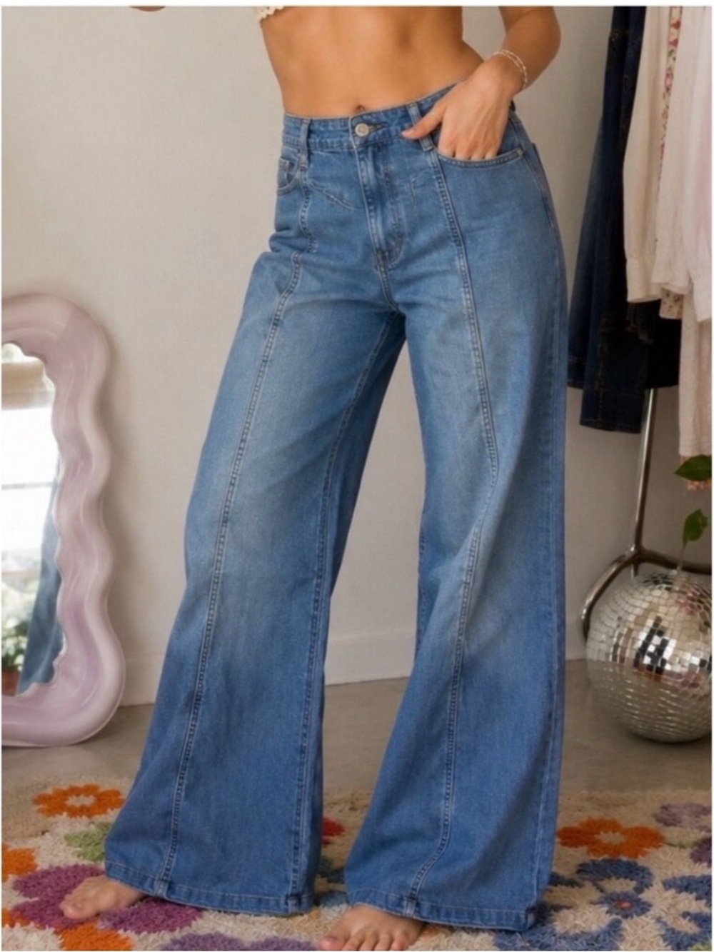 Free People We the Free Libre Front Yoke Wide Leg Slouchy Baggy Jeans Size 24 - Picture 3 of 7